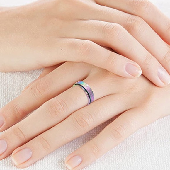 🦋3/30🦋 Fidget Spinner Ring in Rainbow glitter stainless steel - Picture 4 of 9